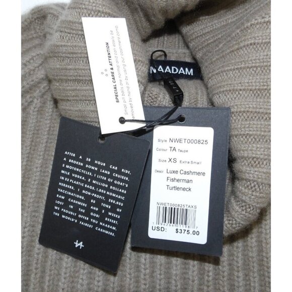 NAADAM taupe Luxe Cashmere Fisherman Turtleneck sweater women's XS NEW MSRP $375 - Picture 3 of 4
